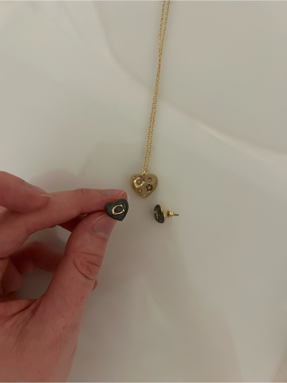 Coach heart necklace and earrings